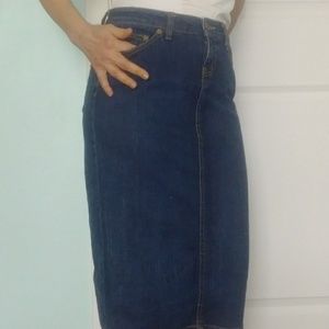 Pure Color Denim Pencil Skirt.